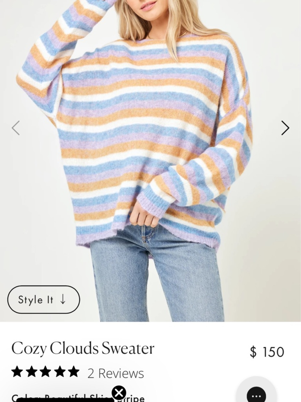 NWT L space Cozy Clouds Striped Crewneck Sweater-xs/s